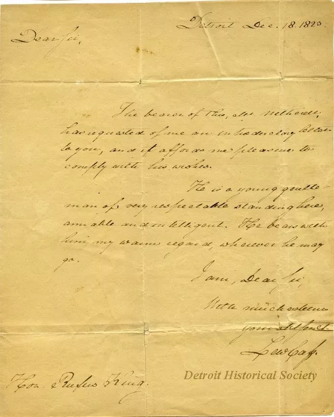 Letter - Letter from Lewis Cass to Rufus King