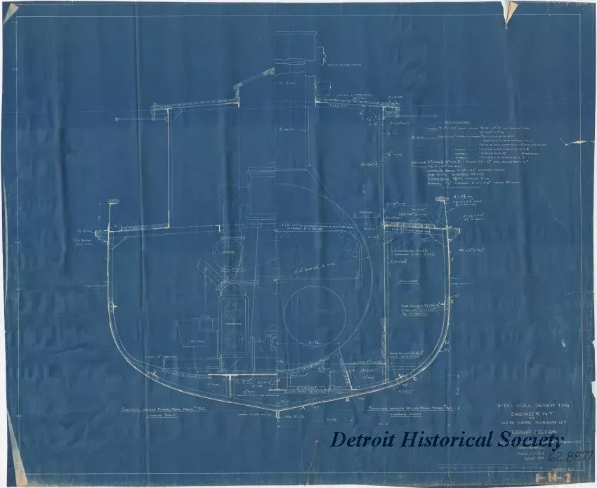 Blueprint - Steel Hull Screw Tug, Engineer, N.Y.,
for New York Harbor, N.Y.,
Midship Section