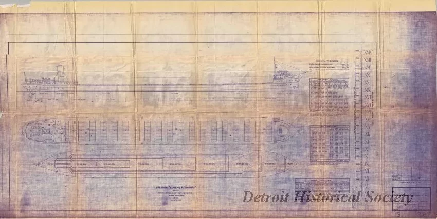 Blueprint - Steamer Eugene P. Thomas,
Outboard Profile & Capacity Plan