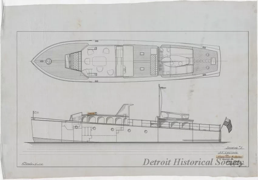 Drawing, Technical - Drawing #1, 55' Cruiser for Harrison Williams, 
Designed by Gar Wood, Algonac, Mich.