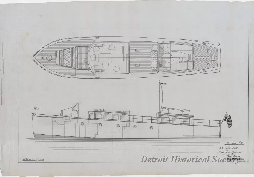 Drawing, Technical - Drawing #2, 55' Cruiser for Harrison Williams, 
Designed by Gar Wood, Algonac, Mich