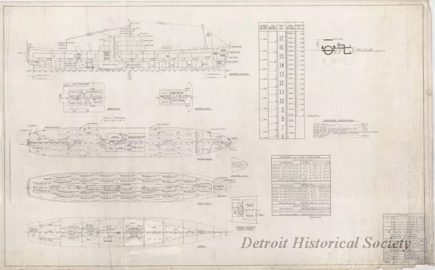 Drawing, Technical - Sea-Land Service, Inc.
MV [Motor Vessel] New Yorker, General Arrangement and Capacity Plan