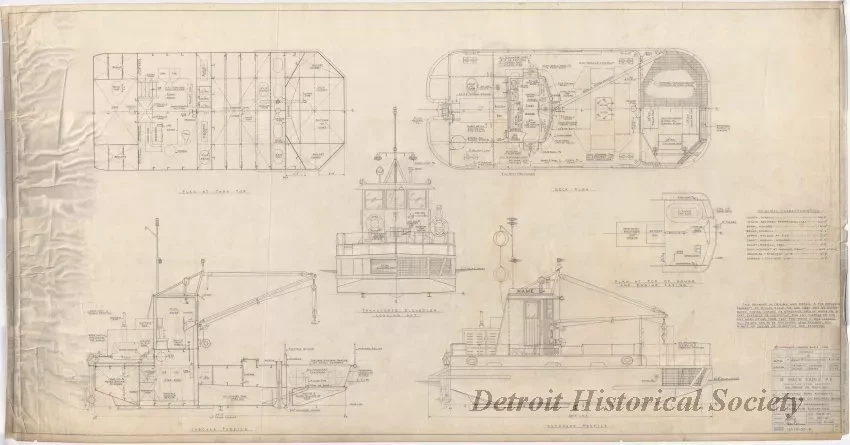 Drawing, Technical - Maryland Port Authority,
Self-Propelled Oil Recovery Barge -
General Arrangement Plans and Elevations