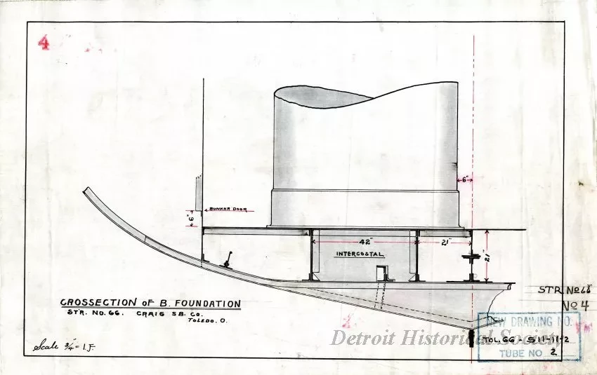 Drawing, Technical - Crossection of B. [Bunker] Foundation,
Str. [Steamer] No. 66