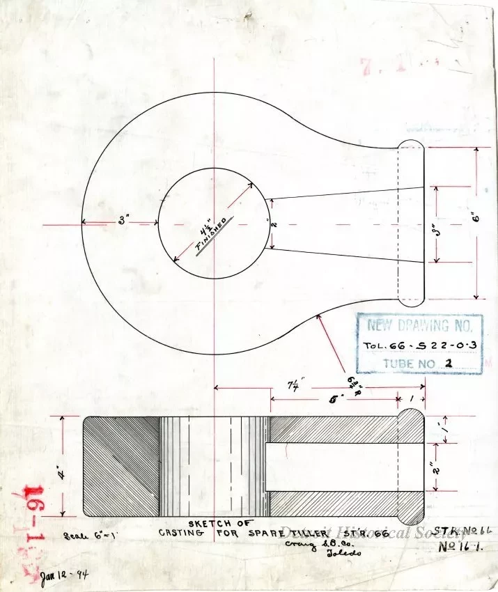 Drawing, Technical - Sketch of Casting for Spare Tiller,
Str. [Steamer] No. 66