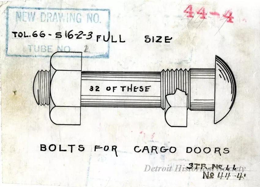 Drawing, Technical - Bolts for Cargo Doors,
Str. [Steamer] No. 66