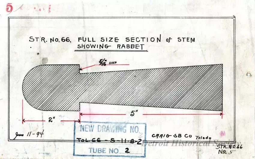Drawing, Technical - Str. [Steamer] No. 66,
Full Size Section of Stem Showing Rabbet.