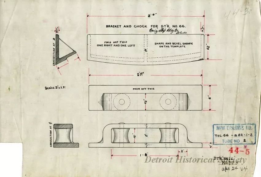 Drawing, Technical - Bracket and Chock for St'r. [Steamer] No. 66