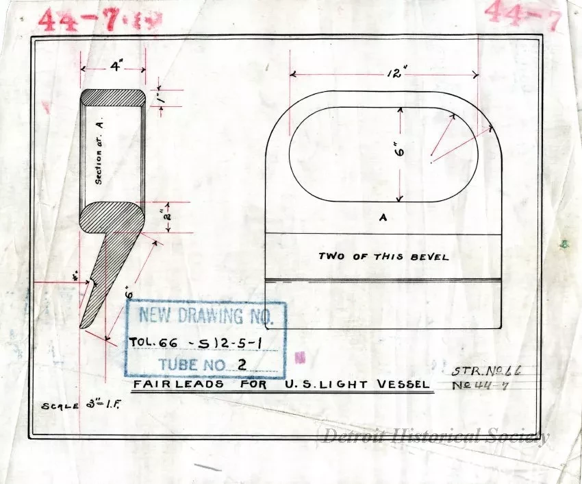 Drawing, Technical - Fair Leads for U. S. Light Vessel,
St'r. [Steamer] No. 66