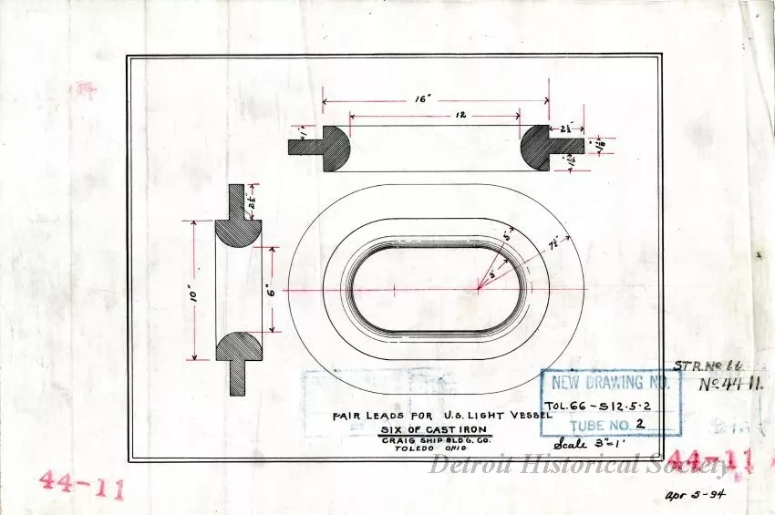 Drawing, Technical - Fair Leads for U. S. Light Vessel,
St'r. [Steamer] No. 66