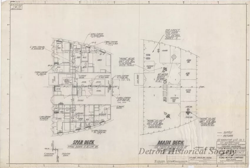 Drawing, Technical - MV Benson Ford,
Hot Water Heating System, Forward Quarters