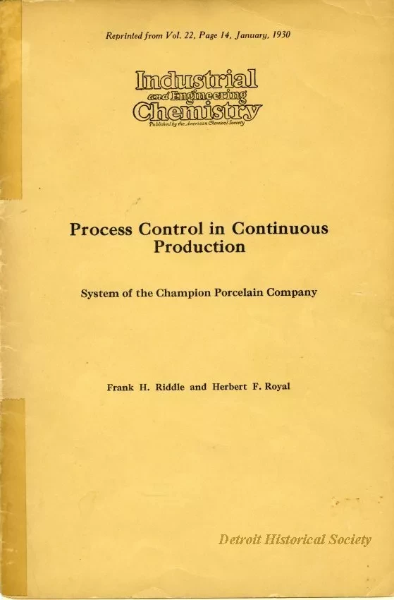 Article - Process Control in Continuous Production : system of the Champion Porcelain Company