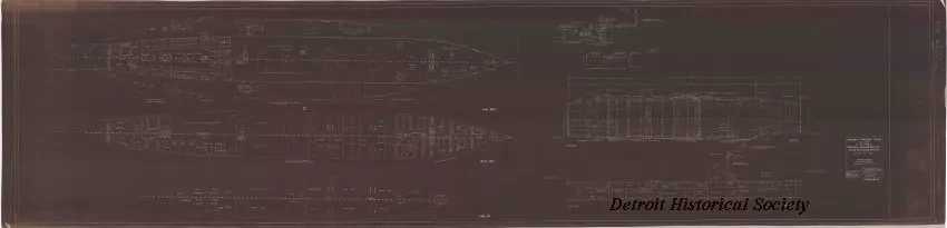 Blueprint - Aircraft Training Vessel, IX-64 (Ex. Seeandbee), 
General Arrangement of Decks and Inboard Profile