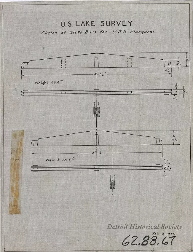 Drawing, Technical - U. S. Lake Survey,
Sketch of Grate Bars for U.S.S. Margaret
