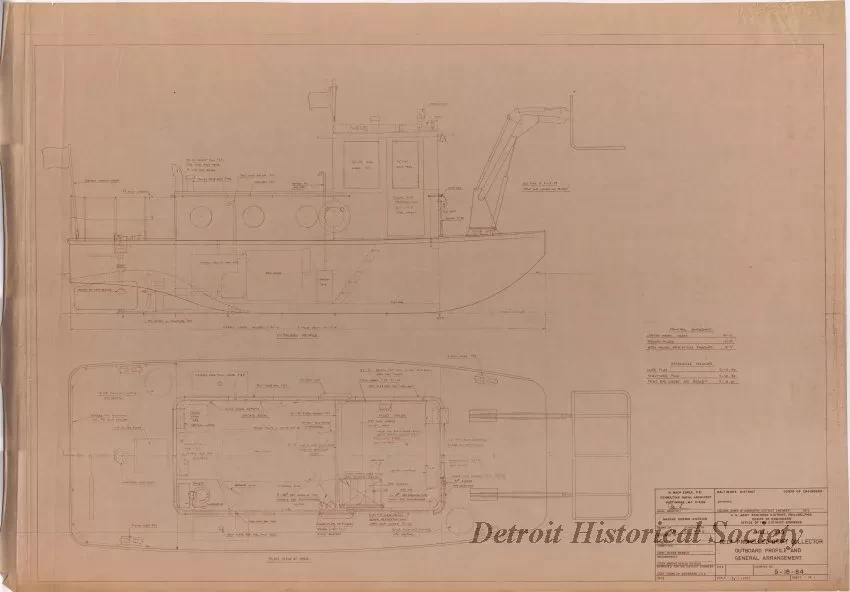 Drawing, Technical - Hull 339, Self-Propelled Drift Collector,
Outboard Profile and General Arrangement