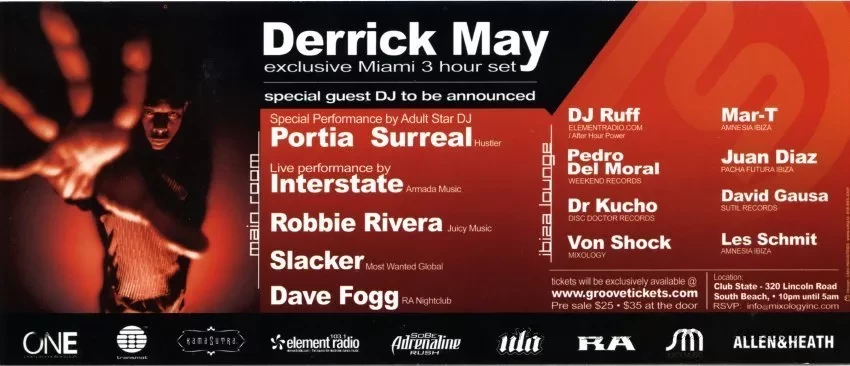 Handbill - Derrick May, 
Exclusive 3 Hour Set