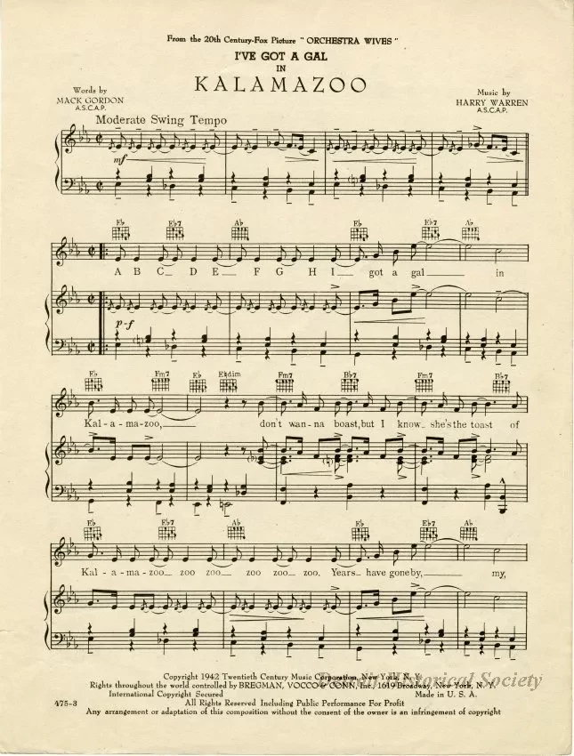 Music, Sheet - I've Got a Gal in Kalamazoo