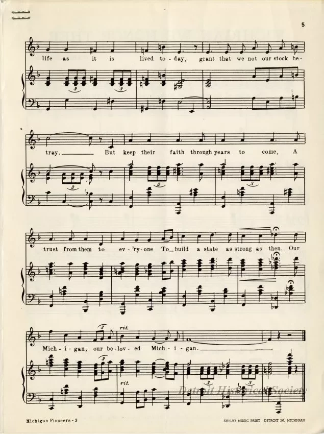 Music, Sheet - Michigan Pioneers