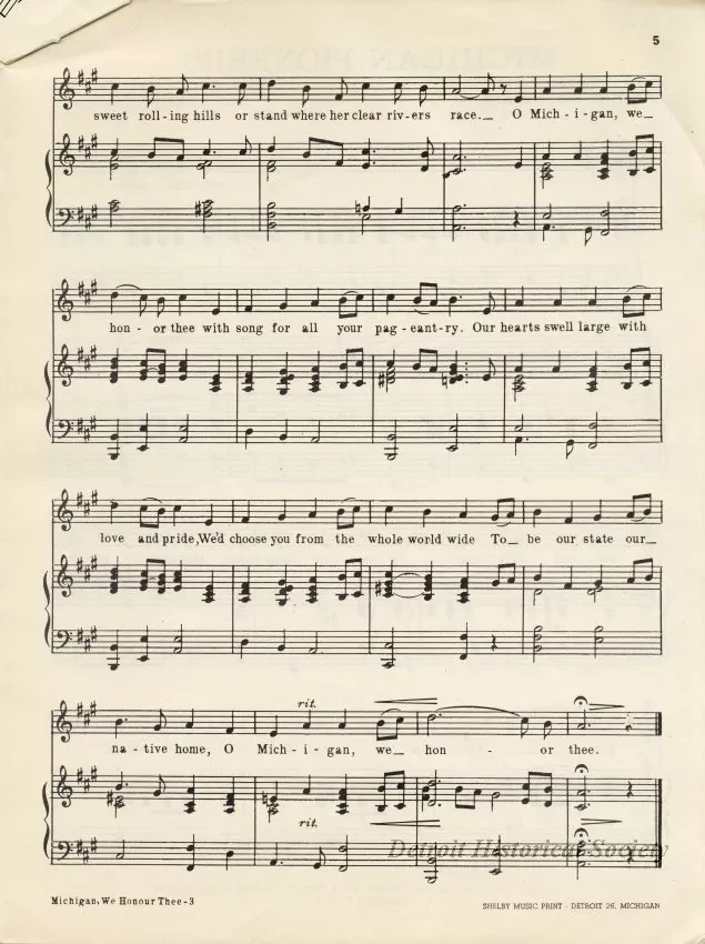 Music, Sheet - Michigan We Honor Thee