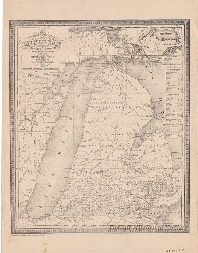 Map - The Tourist's Pocket Map of Michigan Exhibiting Its Internal Improvements
