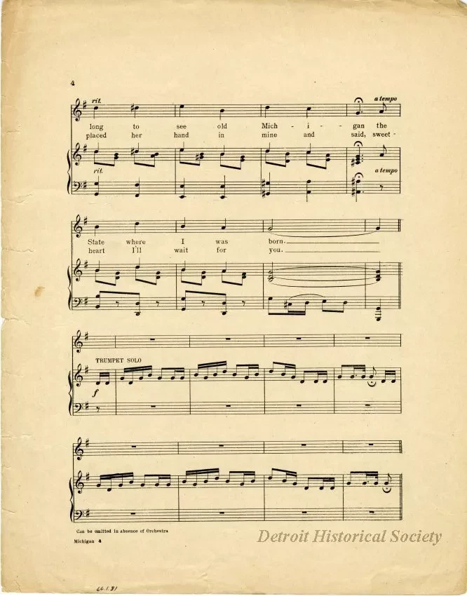Music, Sheet - Michigan, The State Where I Was Born