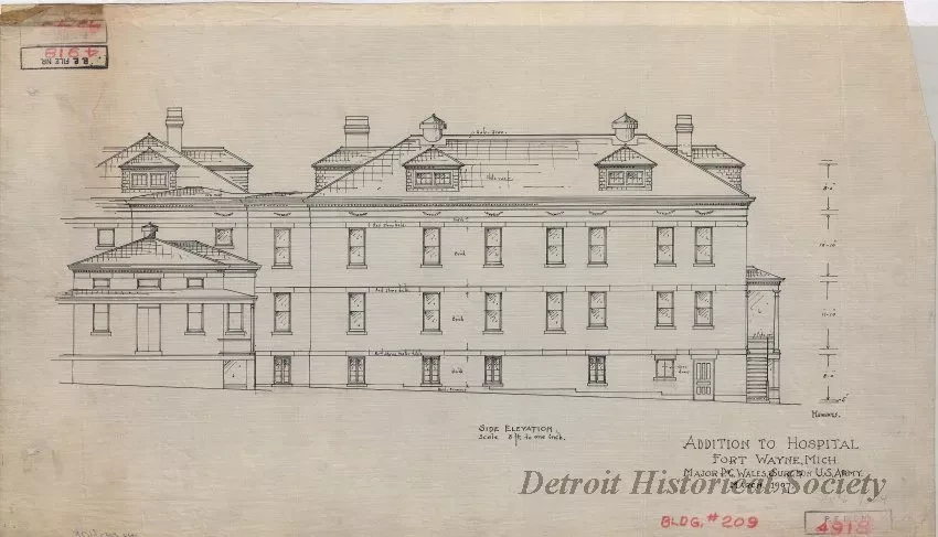 Drawing, Architectural - Addition to Hospital, Fort Wayne, Michigan.
Major P. G. Wales, Surgeon, U.S. Army.
March, 1907
