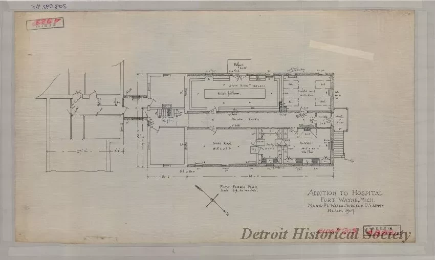 Drawing, Architectural - Addition to Hospital, Fort Wayne, Michigan.
Major P. G. Wales, Surgeon, U.S. Army.  March, 1907