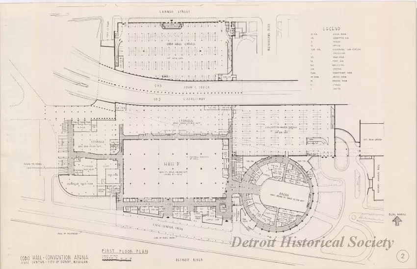 Drawing, Architectural - First Floor Plan,
Cobo Hall - Convention Arena, 
Civic Center - City of Detroit, Michigan.