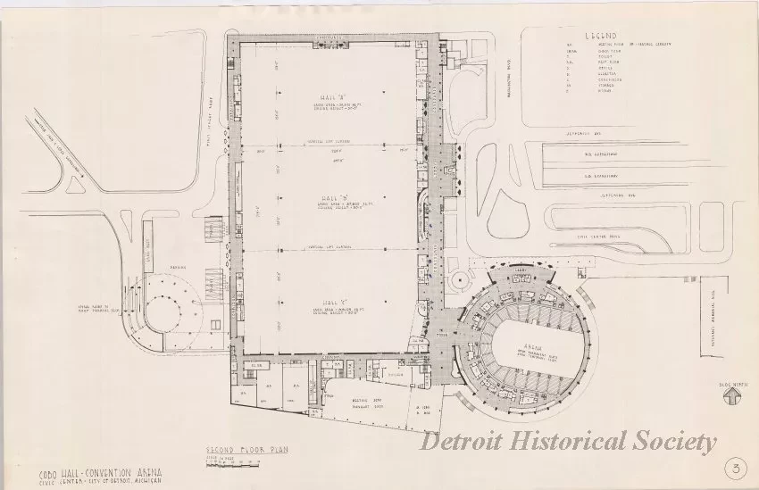 Drawing, Architectural - Second Floor Plan,
Cobo Hall - Convention Arena, 
Civic Center - City of Detroit, Michigan.