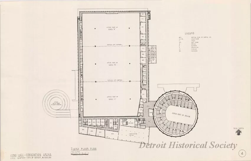Drawing, Architectural - Third Floor Plan,
Cobo Hall - Convention Arena, 
Civic Center - City of Detroit, Michigan.