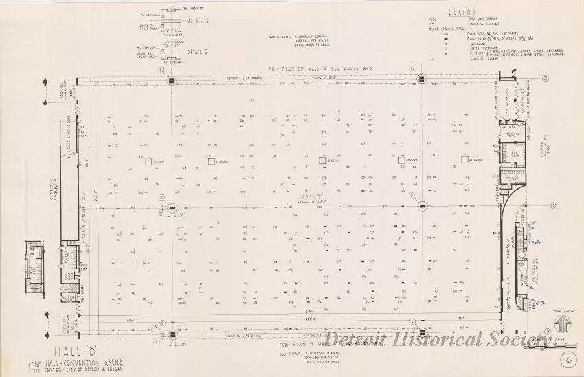 Drawing, Architectural - Hall B, 
Cobo Hall - Convention Arena, 
Civic Center - City of Detroit, Michigan