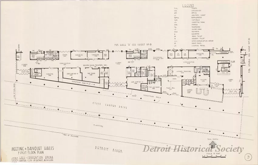 Drawing, Architectural - Meeting & Banquet Halls, 
First Floor Plan, 
Cobo Hall - Convention Arena, 
Civic Center - City of Detroit, Michigan