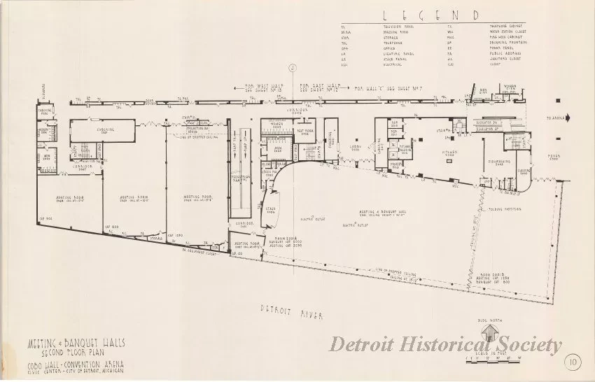 Drawing, Architectural - Meeting & Banquet Halls, 
Second Floor Plan, 
Cobo Hall - Convention Arena, 
Civic Center - City of Detroit, Michigan