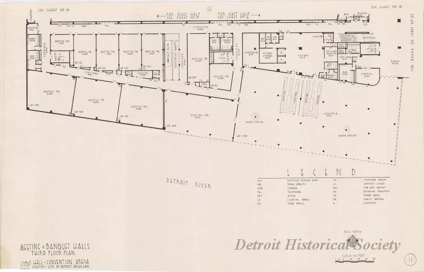 Drawing, Architectural - Meeting & Banquet Halls, 
Third Floor Plan, 
Cobo Hall - Convention Arena, 
Civic Center - City of Detroit, Michigan