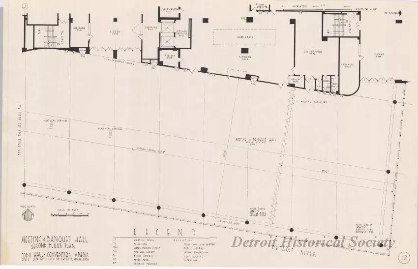 Drawing, Architectural - Meeting & Banquet Halls, 
Second Floor Plan, 
Cobo Hall - Convention Arena, 
Civic Center - City of Detroit, Michigan