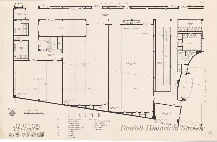 Drawing, Architectural - Meeting & Banquet Halls, 
Second Floor Plan, 
Cobo Hall - Convention Arena, 
Civic Center - City of Detroit, Michigan