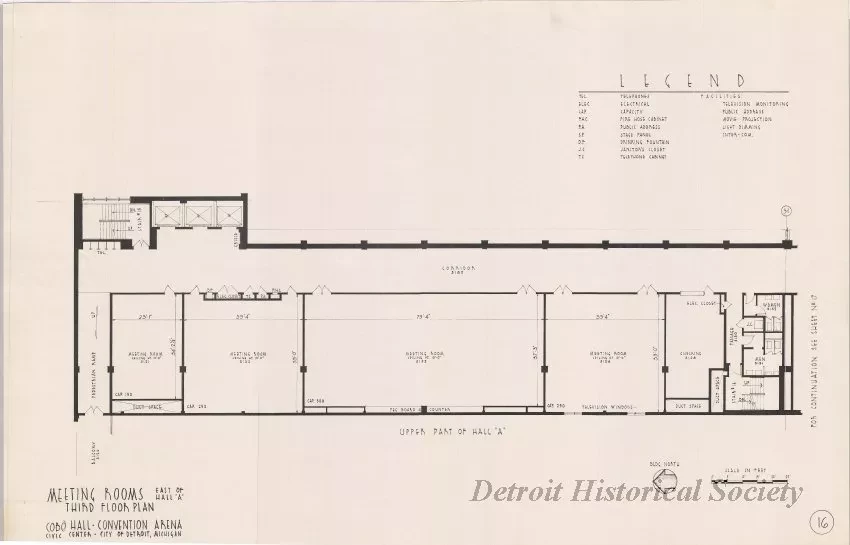 Drawing, Architectural - Meeting Rooms East of Hall A, 
Third Floor Plan,
Cobo Hall - Convention Arena
Civic Center - City of Detroit, Michigan