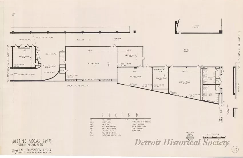 Drawing, Architecture - Offices & Meeting Rooms East of Hall C, 
Third Floor Plan, 
Cobo Hall - Convention Arena, 
Civic Center - City of Detroit, Michigan