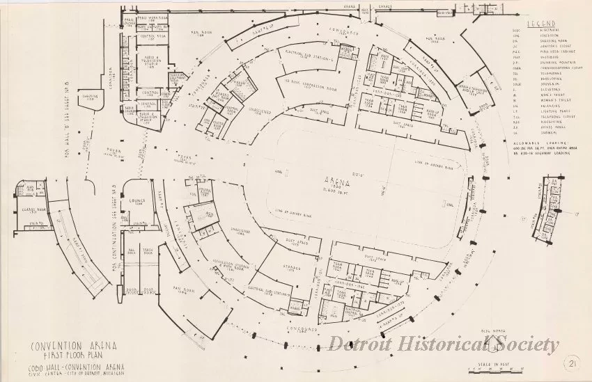 Drawing, Architectural - Convention Arena, 
First Floor Plan, 
Cobo Hall - Convention Arena
Civic Center - City of Detroit, Michigan