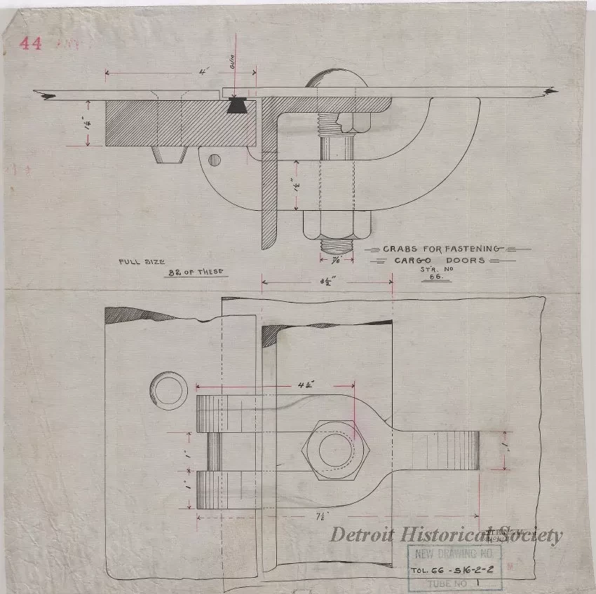 Drawing, Technical - Grabs for Fastening Cargo Doors,
St'r. [Steamer] No. 66