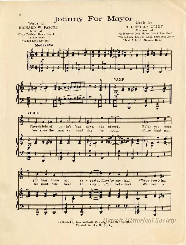 Music, Sheet - Johnny for Mayor