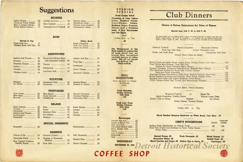 Menu - Auto Biography of the Horseless Carriage,
Hotel Fort Shelby
