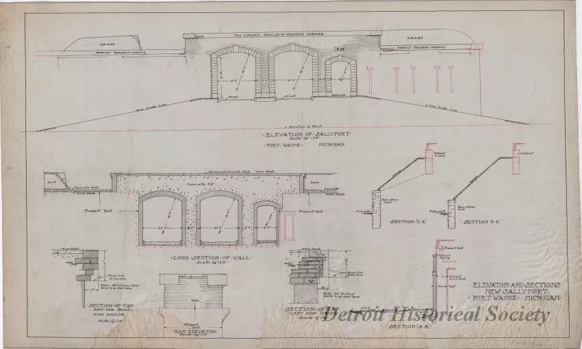 Drawing, Technical - Elevations and Sections,
New Sallyport, Fort Wayne, Michigan