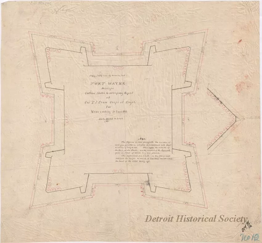 Drawing, Architectural - Fort Wayne, Michigan, 
Outline Sketch to Accompany Report of Col. T. J. Cram, 
Corps of Engineers for Year Ending 30 June 1864