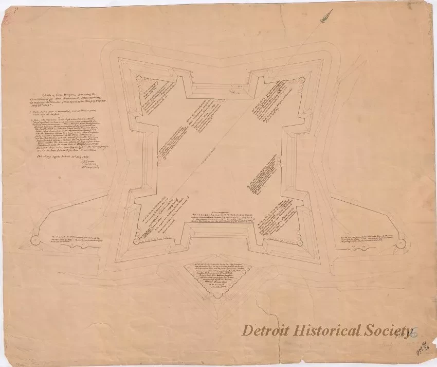 Drawing, Architectural - Sketch of Fort Wayne, 
Showing the Condition of its Non-Armament, June 30th, 1869, in Response to Circular from Office of the Chief of Engineers, May 25th, 1869.