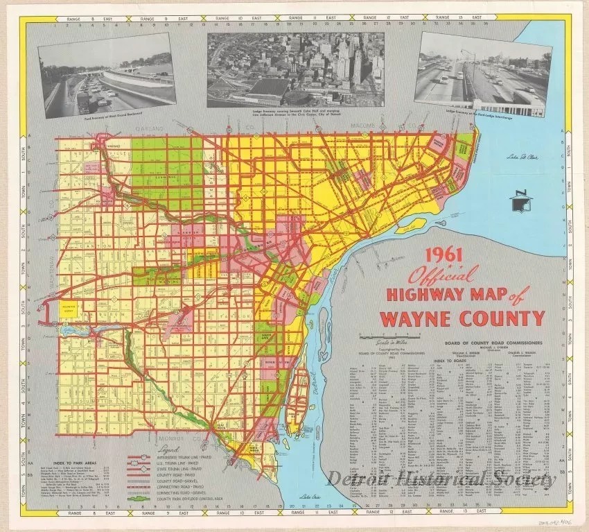Map - 1961 Official Highway Map of Wayne County