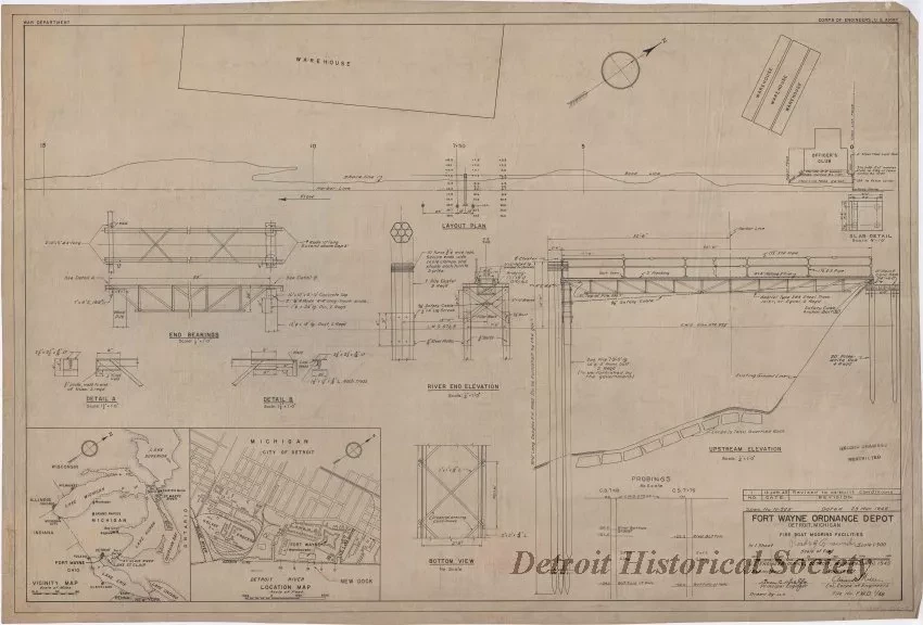 Drawing, Technical - Fort Wayne Ordnance Depot, Detroit, Michigan;
Fire Boat Mooring Facilities