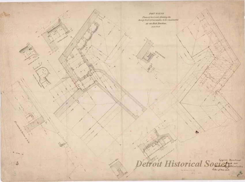 Drawing, Architectural - Fort Wayne, 
Plans & Sections Showing the Scarp Walls & Casemates 
to be Constructed at the East Bastion.