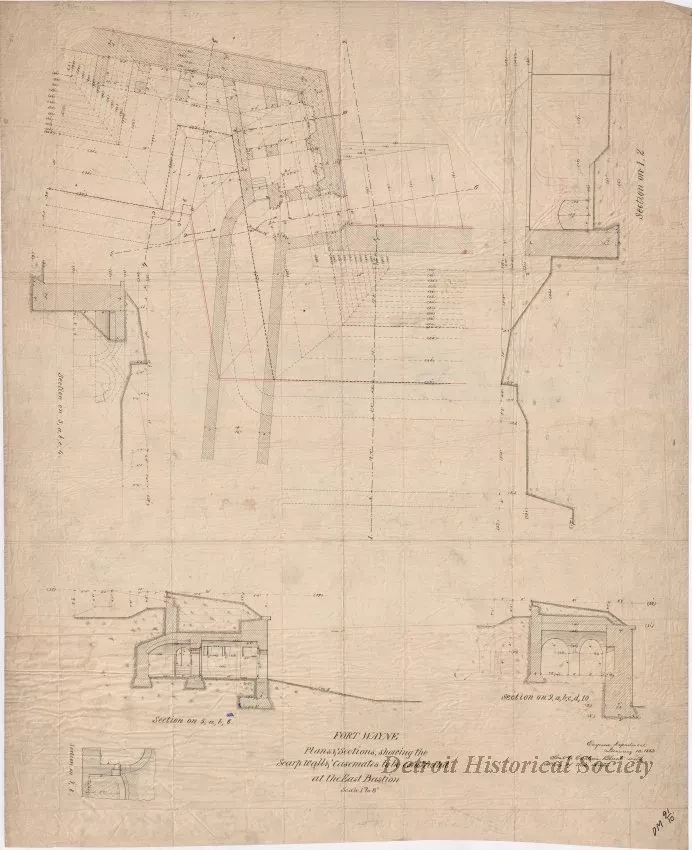 Drawing, Architectural - Fort Wayne, 
Plans & Sections Showing the Scarp Walls & Casemates 
to be Constructed at the East Bastion.