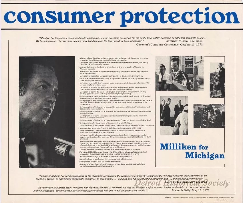 Poster - Consumer Protection
[Milliken for Michigan]